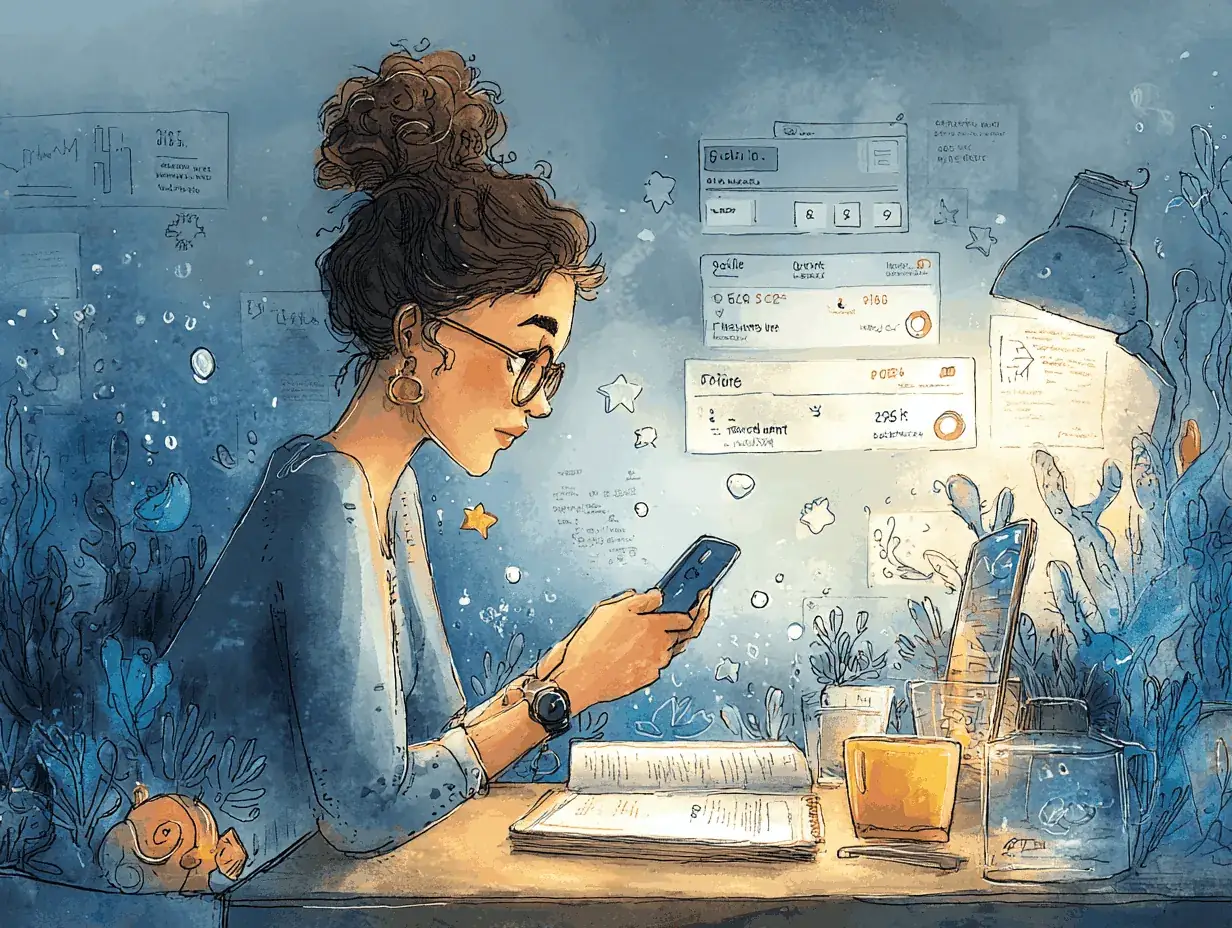 Learner comparing Duolingo and Yallah Speak app screens floating above her phone