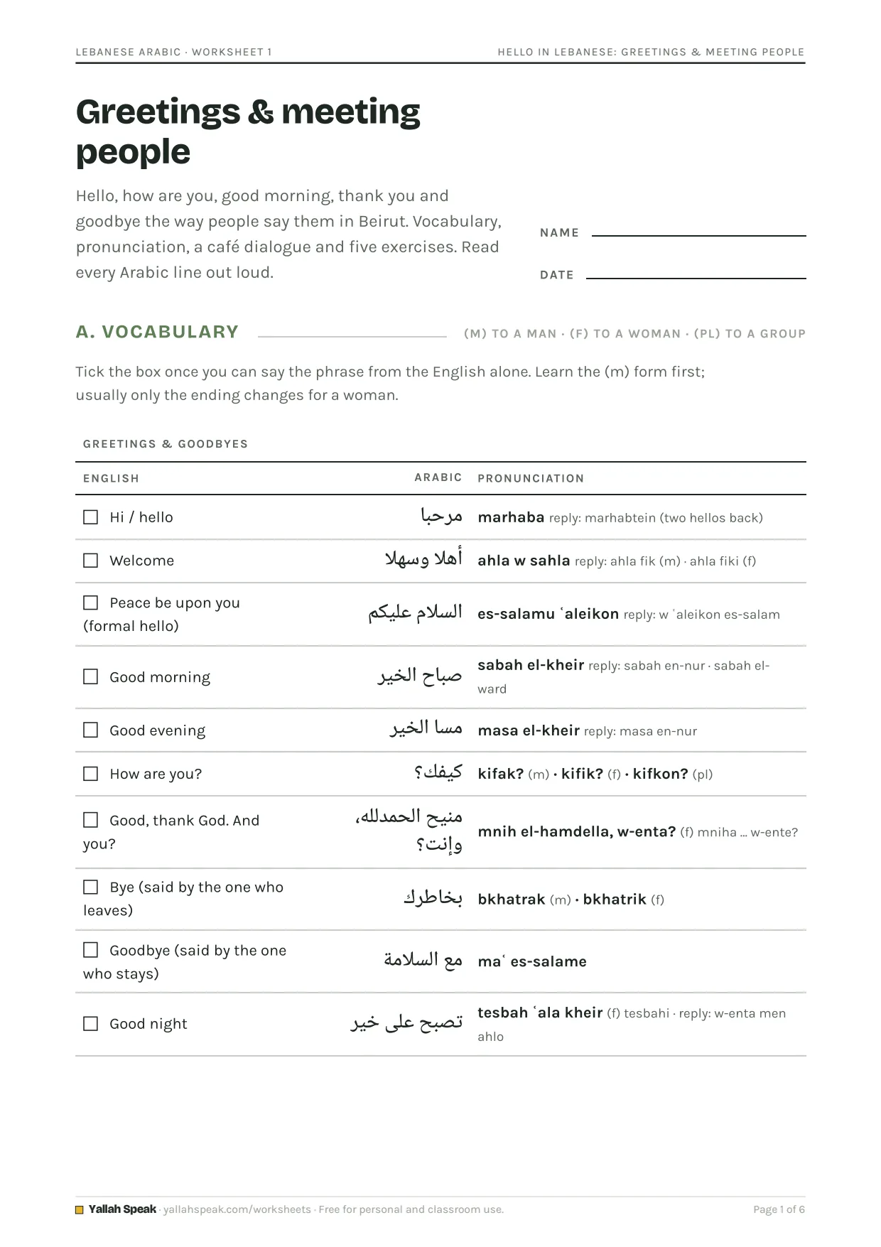 Hello in Lebanese: Greetings & Meeting People, page 1